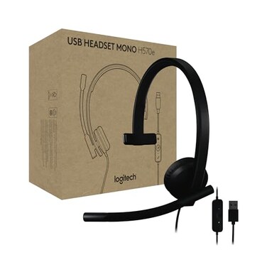 Logitech H570e USB Headset with Microphone for PC and Mac USBA Wired Headset with Mono Sound NoiseCanceling Mics and Inline Controls Certified for Microsoft Teams Black