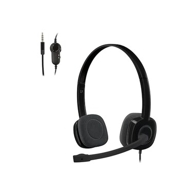 Logitech H151 Wired Headset Analog Stereo Headphones with Rotating NoiseCancelling Microphone 35 mm Audio Jack inLine Controls PCMacLaptopTabletSmartphone Black
