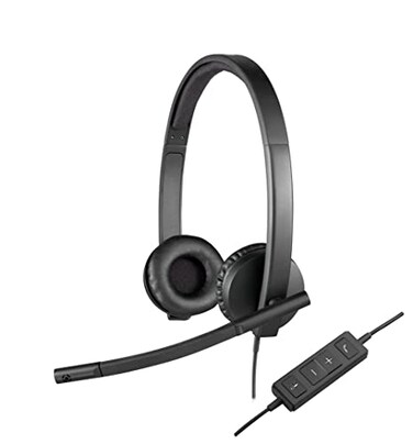 Logitech H570e Wired Headset Stereo Headphones with NoiseCancelling Microphone USB InLine Controls with Mute Button Indicator LED PCMacLaptop Black