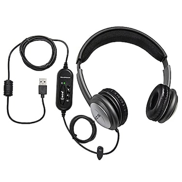ECS WordSlinger Over Head USB Transcription Headset Medical Transcriber Equipment Earphones with Leatherette Cushioning Transcribing Headphones with Volume Control