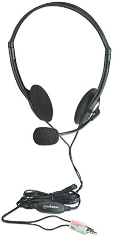 MANHATTAN Manhattan 35mm Stereo Headset with Mic with Microphone Volume Control 35 mm Stereo Plugs 65ft Cable for Desktop Laptop Computers 164429