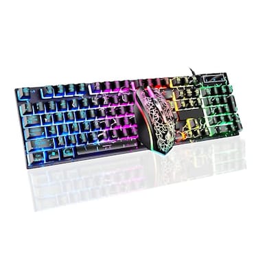 Guiheng Wired Crack Rainbow Gaming Keyboard and Mouse Combo 104 Keys Light Up Mechanical Feeling Computer Keyboard Wired Gaming Keyboard and Mouse for PC MAC Xbox GamerBlack