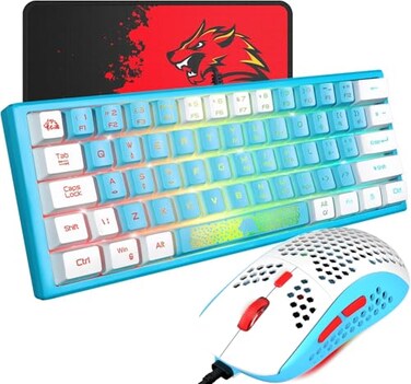 XINMENG 60 Gaming Keyboard and Mouse Combo Duble Color Keycaps Samll RGB Backlight Mechanical Feeling and Mechanical RGB 6400 DPI Honeycomb Optical MouseGaming Mouse pad for Gamers and Typists
