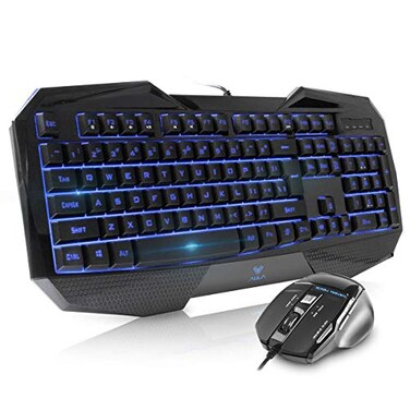 AULA Beastron gaming keyboard and mouse comboLED 104 Keys USB Ergonomic Wrist Rest Computer Keyboard USB Wired for Windows PC Gamers