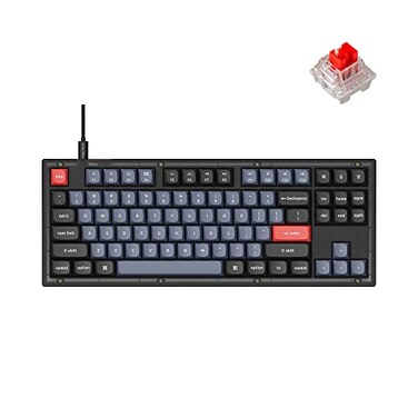 Keychron V3 Wired Custom Mechanical Keyboard TKL Tenkeyless QMKVIA Programmable Macro with Hotswappable K Pro Red Switch Compatible with Mac Windows Linux Frosted BlackTranslucent