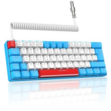 LexonElec T60PRO 60 Mechanical Keyboard and Mouse Coiled USB C Cable Compact RGB LED Backlit Keyboard Linear Red Switch 6400 DPI Programmable RGB Mouse for PC Mac GamerBlueWhite