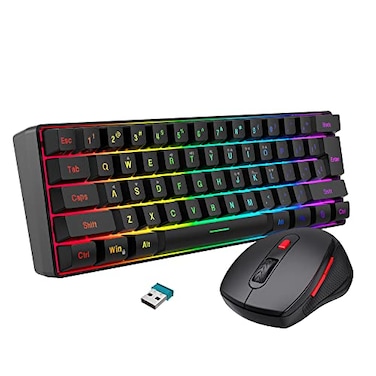 Snpurdiri 60 Wireless Gaming Keyboard and Mouse Combo Include 24G Small Mini 60 Merchanical Feel Keyboard Ergonomic Design Vertical Feel Wireless Mouse
