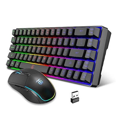 Snpurdiri 60 Wireless Gaming Keyboard and Mouse ComboLED Backlit Rechargeable 2000mAh BatterySmall Membrane But Mechanical Feel Keyboard Popular RGB Mice for GamingBusiness Office