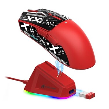 ATTACK SHARK X11 Wireless Gaming Mouse PAW3311 Sensor Lightweight RGB Charging Dock 22000 DPI TriMode Connectivity 5 Programmable Buttons Grip Tape Included Red