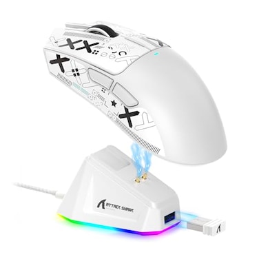 ATTACK SHARK X11 Wireless Gaming Mouse PAW3311 Sensor Lightweight RGB Charging Dock 22000 DPI TriMode Connectivity 5 Programmable Buttons Grip Tape Included White