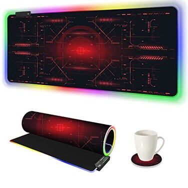 AIMSA Large Gaming Mouse Pad RGB Keyboard Led Mousepad Extended 354 x 158 inch NonSlip Rubber Base with 14 Lighting Modes Desk Mat Red Circuit Board Motherboard