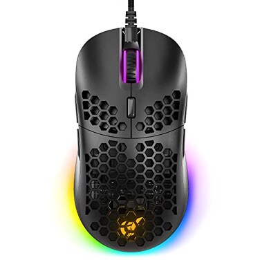 GUNMJO Gram DIY Honeycomb Shell Wired RGB Gaming Mouse PC Gaming Mouse with 9 Buttons and Up to 10000 DPI Computer Mice for PC Gaming Black Color