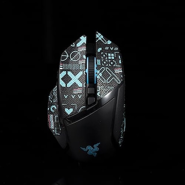 Hokeyio Grip Tape for Razer Basilisk X HyperSpeed Basilisk Ultimate V2 AntiSlipEnhanced Control Suck SweatSoft LeatherImproves FPS Gaming Grip PreCut Printsteam Black Blue 05mm