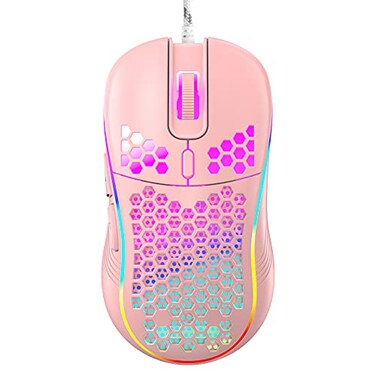 Techsea Honeycomb Wired Gaming Mouse with RGB OnOff Switch 7200 Adjustable DPI Ergonomic Lightweight Design High Precision Sensor for PCMac Gamers Pink