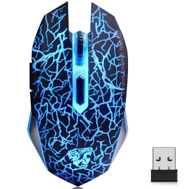 TENMOS M2 Wireless Gaming Mouse Silent Rechargeable Optical USB Computer Mice Wireless with 7 Color LED Light Ergonomic Design 3 Adjustable DPI Compatible with LaptopPCNotebook 6 Buttons Black