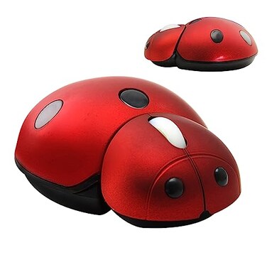 YOCUNKER Mini Cute Wireless Mouse Portable Mobile Optical Mouse for KidsSmall Tiny Animal Ladybug Shape Cordless Mouse with USB Receiver for Computer Laptop Desktop PC Red