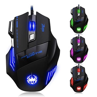 zelotes Wired Gaming Mouse with Fire Button7200 DPI7 ButtonsErgonomic DesignLED IlluminationCorded Optical Mouse Mice for LaptopPCMacBlack