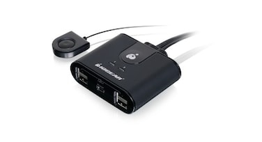 IOGEAR USB 20 2x4 Peripheral Switching Hub 2 PC Share To 4 USB Devices Up To 480Mbps Mobile Devices Charging MouseKeyboard Printer Scanner EX HD LED Indicators wRemote GUS402