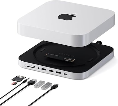 Satechi Mac mini Hub Stand with SSD Enclosure for NVMESATA M2 Mac mini Dock with USB C 10Gbps 3 USB A 510Gbps 20 Audio Jack for Mac Studio Mac mini M2M1 Not Compatible with M4 Silver