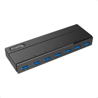 Plugable 7Port USB 30 Hub with 36W Power Adapter Driverless Effortlessly Connect Devices and Transfer Data at High Speeds