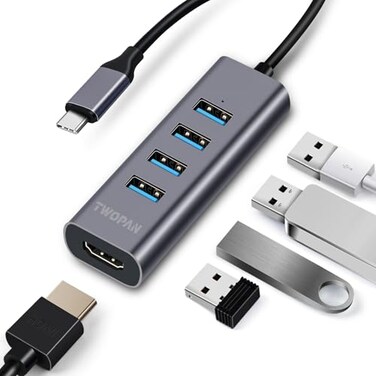 TWOPAN USBC Hub with 4K HDMI 4 USB 30 Ports 5Gbps Data Transfer UltraCompact Aluminum Adapter for MacBook iPad Pro XPS Surface ThinkPad USBC Laptops