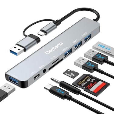 Denlane USB C Hub USB Hub 30 for Laptop Upgrade 8 in 2 USB Splitter with USBC4 USB A Port Extender TFSD Card Slot 35mm Audio Adapter USBC USB Dongle for PCMacMacBookLaptopiPadTablet