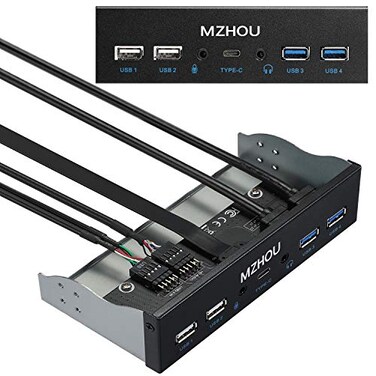 MZHOU USB20 30 Metal Front 525 inch 19Pin Front Panel Adapter 4 USB 30 Port hubs and 1HD Audio Port 1TPYC Port 1 Microphone Input