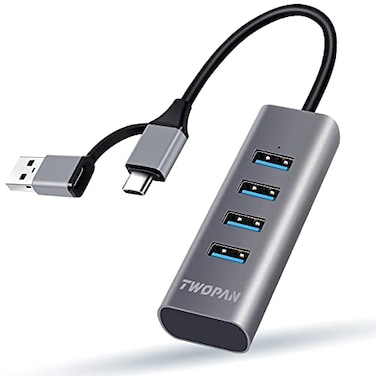 TWOPAN 4Port USB 30 Hub for Laptop Aluminum Alloy USBA USBC Plugs 5Gbps Data Transfer Compatible with MacBook ProAir iMac iPhone 1615 Desktops Tablets Keyboard Mouse Mobile HDD