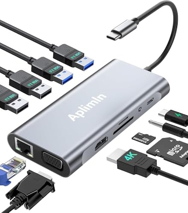 Aplimln USB C HUB USB C Adapter 11 in 1 Dongle with 4K HDMI VGA PD 100W 1 X USB 30 3 X USB 20 Ethernet SDTF Card Reader 35mm Headphone Jack for iPhone 1615 MacBook ProAir Other Type C Laptops