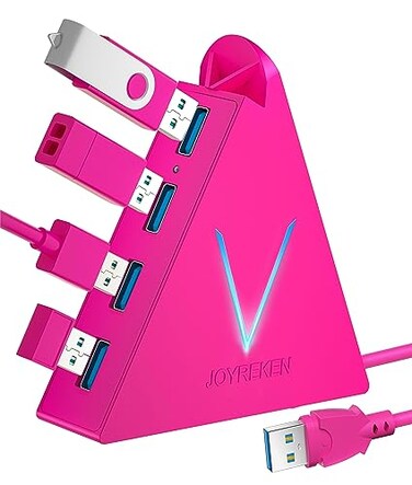 JoyReken USB Hub 30 4Port USB Splitter for Laptop Ps4 Keyboard and Mouse Adapter Compatible with Xbox PC MacBook Surface Pro Flash Drive HDD Console Printer CameraKeyboradMouse Hot Pink