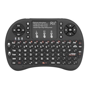 Rii 24GHz Mini Wireless Keyboard with TouchpadQWERTY Keyboard Backlit Portable with Remote Control for LaptopPCTabletsWindowsMacTVXboxPS3Raspberry Pi Black