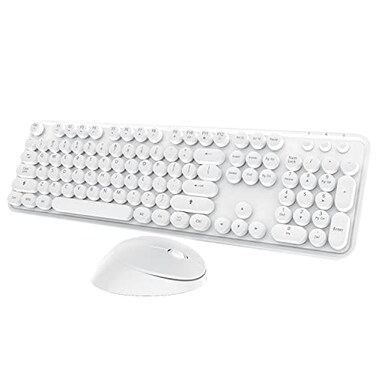 Kootop Wireless Keyboard Mouse Combo 104 Keys Cute White Keyboard with Number Pad Mouse for Windows Computer PC Notebook Laptop White