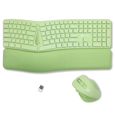 X9 Performance X9 Ergonomic Keyboard and Mouse Wireless Combo Green Split Keyboard and Mouse Set Bluetooth24G Soft Wrist Rest Rechargeable Silent Keys MultiDevice for Laptop PC Mac iOS Android