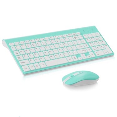 cimetech Wireless Keyboard and Mouse Combo Compact Full Size Wireless Keyboard and Mouse Set 24G UltraThin Sleek Design for Windows Computer Desktop PC Notebook Laptop Blue
