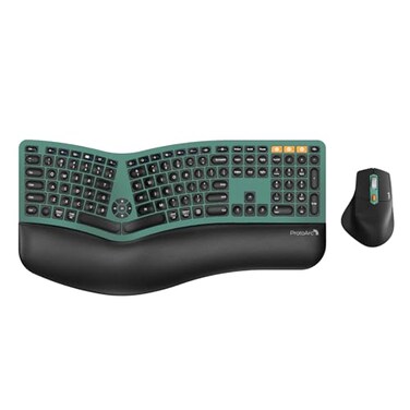 ProtoArc Ergonomic Wireless Keyboard Mouse EKM01 Plus Full Size Ergo Bluetooth Keyboard Mouse Combo Split Design Wrist Rest MultiDevice Rechargeable for WindowsMac OS Green