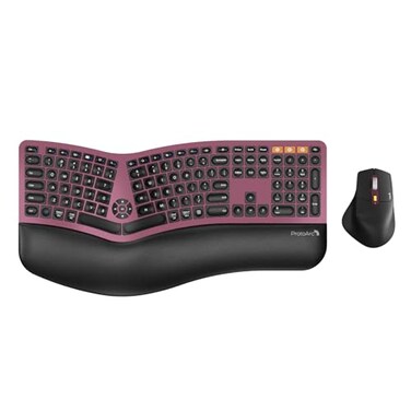 ProtoArc Ergonomic Wireless Keyboard Mouse EKM01 Plus Full Size Ergo Bluetooth Keyboard Mouse Combo Split Design Wrist Rest MultiDevice Rechargeable for WindowsMac OS Wine Red