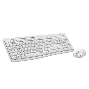 Logitech MK295 Wireless Mouse Keyboard Combo with SilentTouch Technology Full Numpad Advanced Optical Tracking LagFree Wireless 90 Less Noise Off White