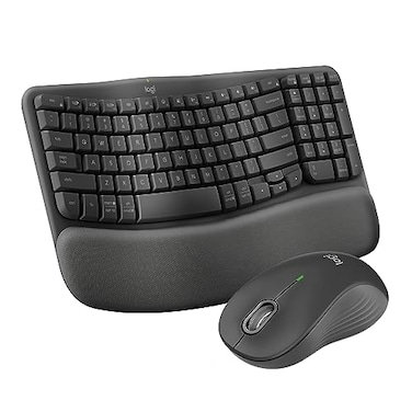 Logitech Wave Keys MK670 Combo Ergonomic Wireless Keyboard and Mouse Bundle for WindowsMac with Integrated PalmRest Graphite Renewed
