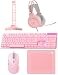 FANTECH Wired Gaming Keyboard and Mouse Gaming Set OverEar Headphone and Headset Stand Gaming Mouse Pad Wired RGB Rainbow Mice PC Beginner Gamer Basic 5 in1 forPCLaptopXbox Pink