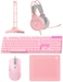 FANTECH Wired Gaming Keyboard and Mouse Gaming Set OverEar Headphone and Headset Stand Gaming Mouse Pad Wired RGB Rainbow Mice PC Beginner Gamer Basic 5 in1 forPCLaptopXbox Pink
