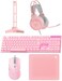 FANTECH Wired Gaming Keyboard and Mouse Gaming Set OverEar Headphone and Headset Stand Gaming Mouse Pad Wired RGB Rainbow Mice PC Beginner Gamer Basic 5 in1 forPCLaptopXbox Pink