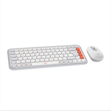 Logitech POP ICON Combo Wireless Bluetooth Keyboard and Mouse Comfortable Typing programmable Keys and Buttons Quiet clicks EasySwitch up to 3 Devices OffWhite