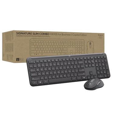Logitech Signature Slim MK955 Combo for Business Microsoft Copilot Edition Wireless Keyboard and Mouse Quiet Typing Secure Receiver Bluetooth Windows Graphite