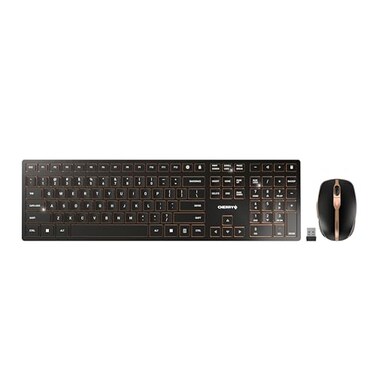 Cherry CHERRY DW 9100 Slim Wireless Keyboard and Mouse Set Bluetooth 24 GHz RF Connection Quiet Keys Comfortable Writing Rechargeable QWERTY BlackBronze