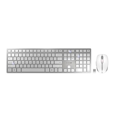 Cherry CHERRY DW 9100 Slim Wireless Keyboard and Mouse Set Bluetooth 24 GHz RF Connection Quiet Keys Comfortable Writing Rechargeable QWERTY SilverWhite