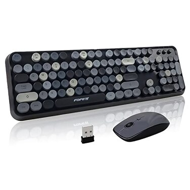 FOPETT Keyboard and Mouse Sets Wireless Keyboard and Mouse SetsReliable 24 GHz Connectivity for PCLaptopSmart TV and More Grey Colorful