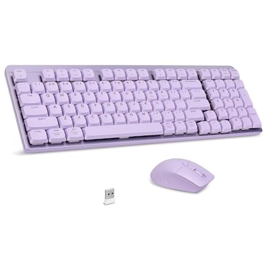 LeadsaiL Wireless Keyboard and Mouse Combo 24Ghz Cordless Mechanical Keyboard and Silent Mouse for Business LowProfile Red Switch 98Key Compact Slim Keyboard for WindowsMacOS PC Laptop Purple