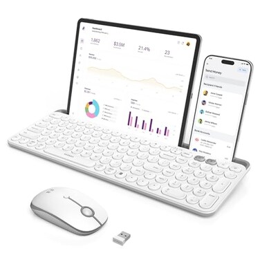 seenda Bluetooth Keyboard and Mouse for iPad CTU301 Wireless MultiDevice Connection Bluetooth24G Keyboard Mouse Combo with Tablet Holder for iPadMacBookWindows iOSAndroidPhone White