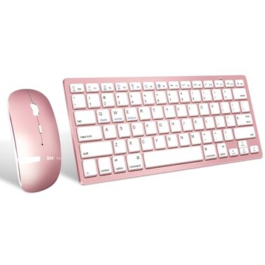 Vxeei Wireless Bluetooth Keyboard and Mouse Set Portable Slim Silent Cordless Keyboard and Mouse Combo Compatible with iPadMacMacBookAndroidWindowsPCComputer