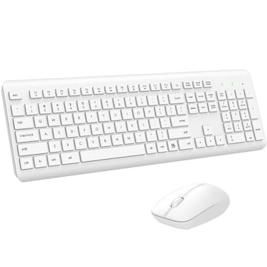 EDJO Wireless Keyboard and Mouse Combo Full Size Silent Ergonomic Keyboard and Mouse Long Battery Life Optical Mouse 24G LagFree Cordless Mice Keyboard for Computer Mac Laptop PC WindowsWhite